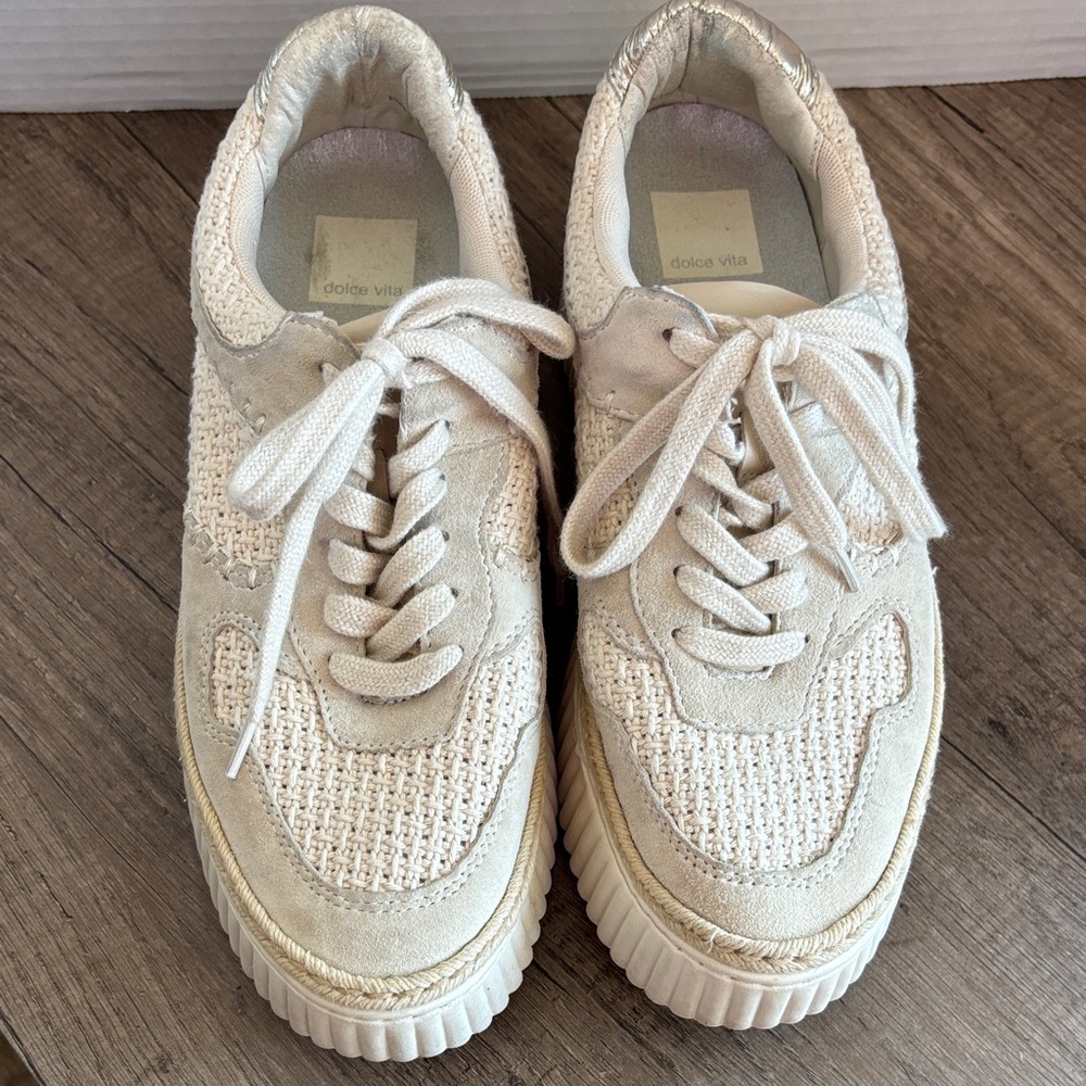 Dolce Vita Women's Cream Knit & Suede Lace-Up Sneakers